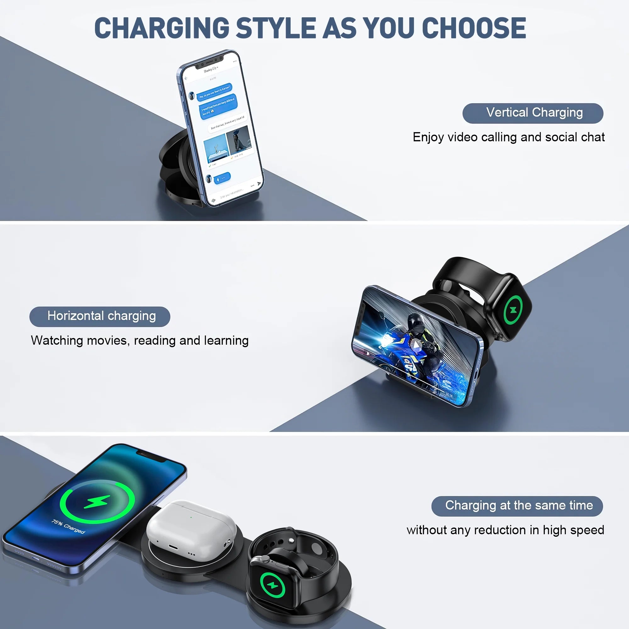 3-in-1 Wireless Charging Station for Apple Devices – iPhone, Apple Watch & AirPods Charger Stand