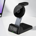 Wireless Charging Station with Digital Alarm Clock, 15W Fast Charger for Ios & Android, 4-In-1 Multi-Device Stand for Phone, Watch, Headphones, Safe Charging