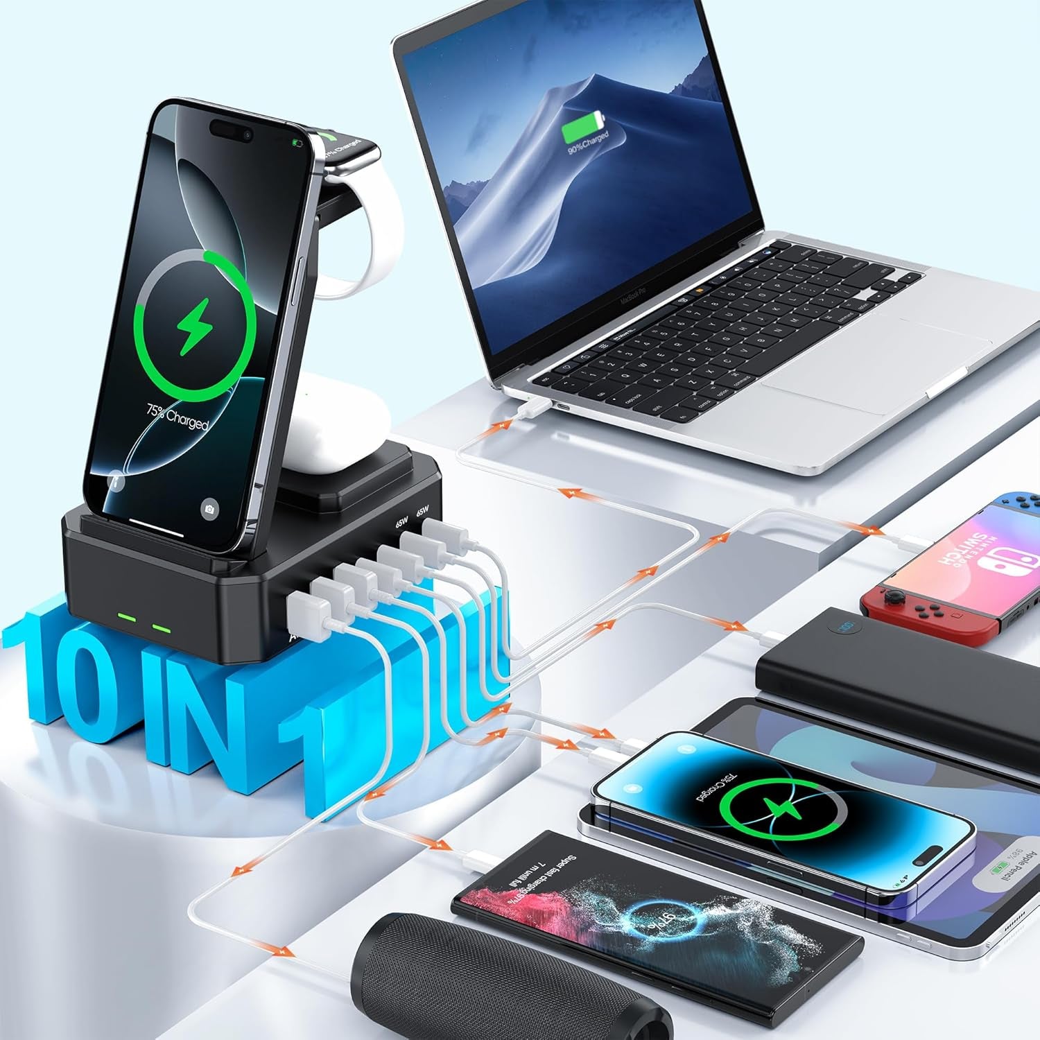 300W 10 in 1 Charging Station for Apple Devices Wireless Charger for Iphone Macb