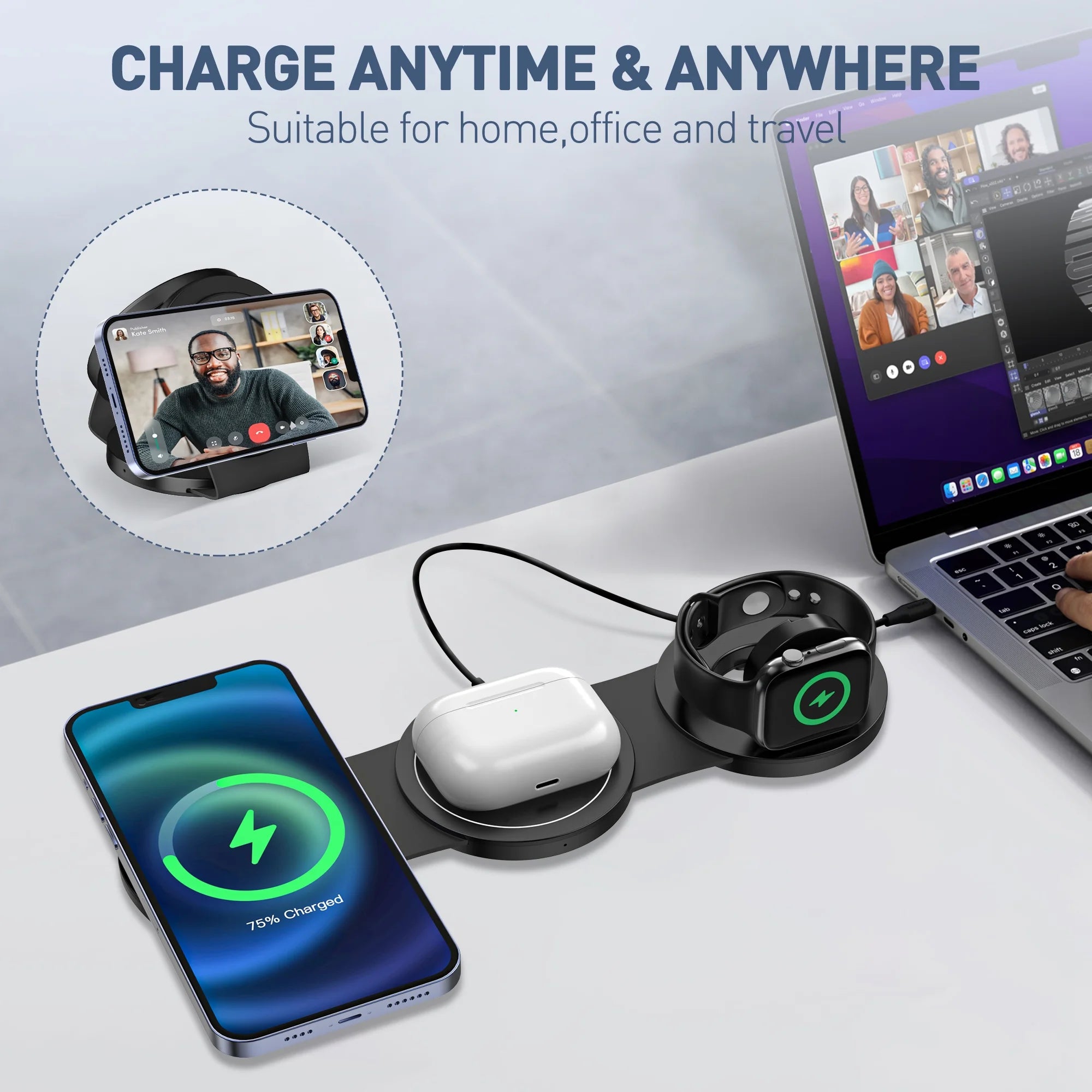 3-in-1 Wireless Charging Station for Apple Devices – iPhone, Apple Watch & AirPods Charger Stand