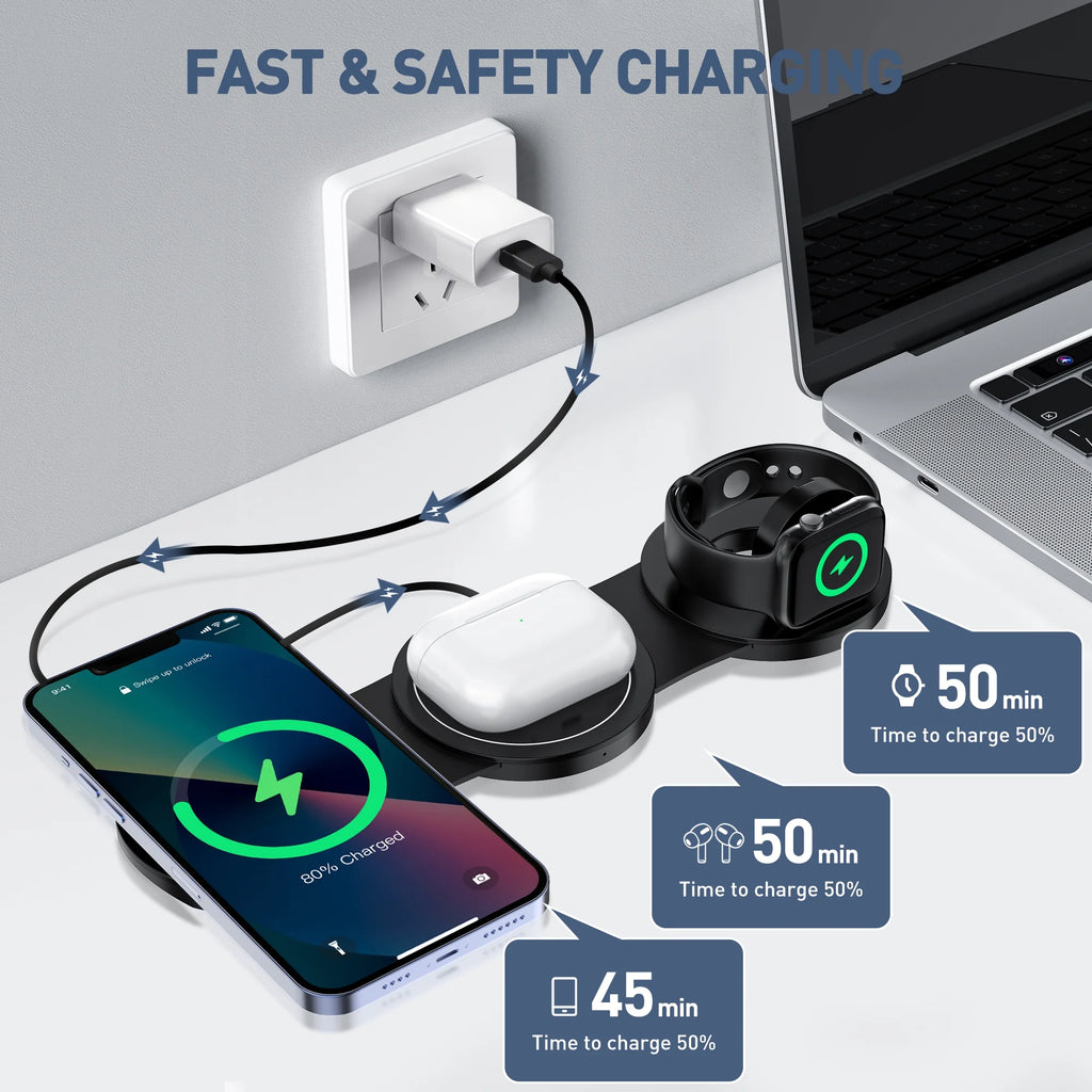 3-in-1 Wireless Charging Station for Apple Devices – iPhone, Apple Watch & AirPods Charger Stand